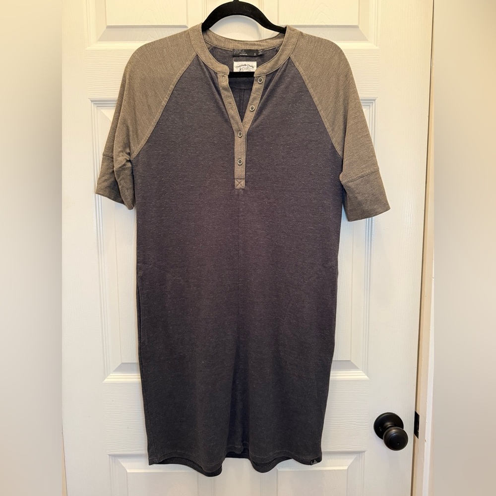 prAna Dress Womens S Olive Green Gray Raglan Sleeve Cozy Up Henley